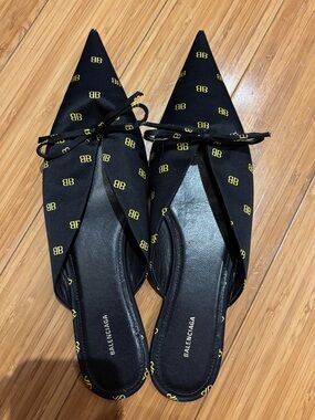 Balenciaga Knife Point with Logo-Print Slip-On Mules